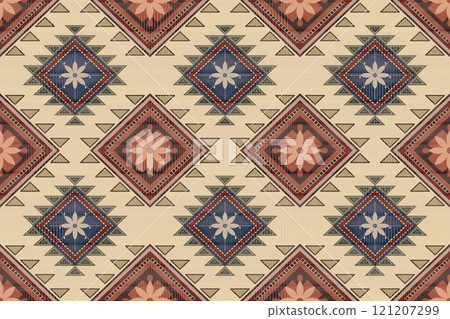 Navajo tribal vector seamless pattern. Native American ornament. Ethnic South Western decor style. Boho geometric ornament. Vector seamless pattern. Mexican blanket, rug. Woven carpet illustration. 121207299