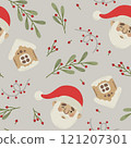 Seamless pattern christmas santa, gingerbread house 121207301