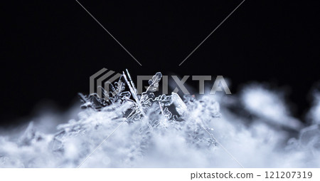 natural snowflakes on snow, winter 121207319