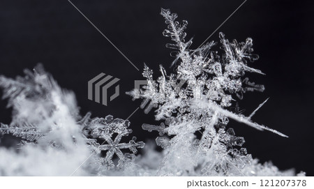 natural snowflakes on snow, winter natural snowflakes on snow, winter 121207378