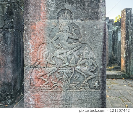 Detail scupture at the Temple of Bayon Nakhon Thom, Angkor, Siem Reap, Cambodia Detail scupture at the Temple of Bayon Nakhon Thom, Angkor, Siem Reap, Cambodia 121207442