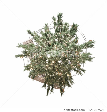 Christmas tree with decorations, isolated on white background, 3D illustration, cg render 121207576