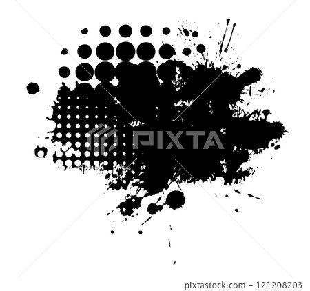 Splatter Paint Texture . Black Spray Blot of Ink. Place illustration Over any Object to Create Grungy Effect . hand drawn. Not AI, Vector 121208203