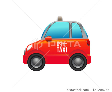 Side of hong kong red city taxi car icon with gradient blue window 121208266