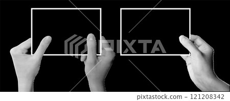 Halftone image of hands holding paper. Pop art retro style illustration Halftone image of hands holding paper. Pop art retro style illustration 121208342