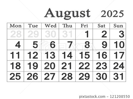 Planner calendar for August 2025. Monthly Organizer. 2025 Monthly Planner 121208550