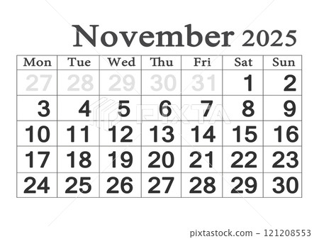 Planner calendar for November 2025. Monthly Organizer. 2025 Monthly Planner 121208553