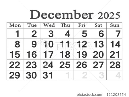 Planner calendar for December 2025. Monthly Organizer. 2025 Monthly Planner 121208554