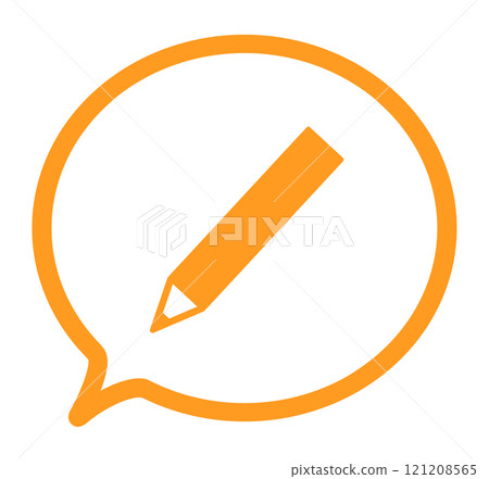 Simple orange pencil mark and speech bubble 121208565