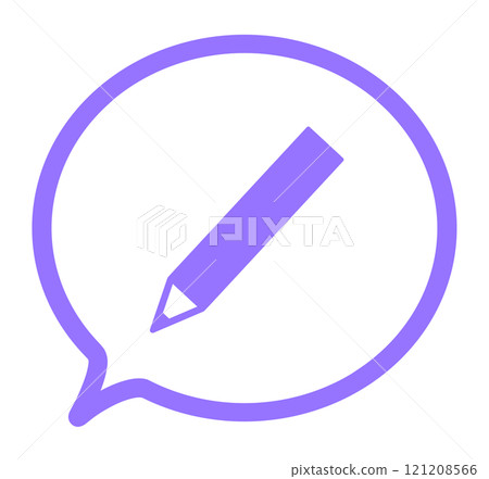 Simple purple pencil mark and speech bubble 121208566