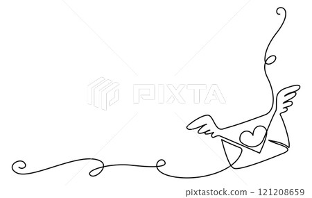 Valentines day card decoration. Love letter with wings and heart. 121208659