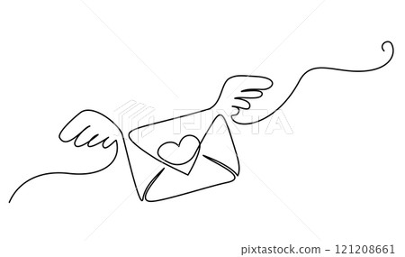 Valentines day card decoration. Love letter with wings and heart. 121208661