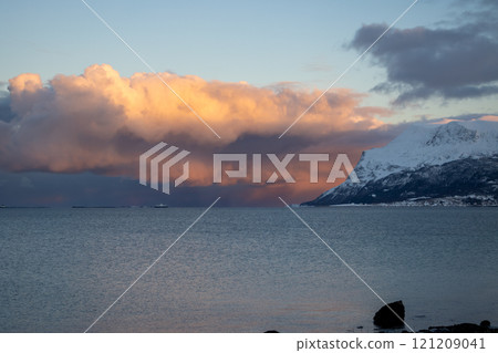 Colorful sunrise at the norwegian country, Norway 121209041