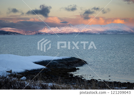 Colorful sunrise at the norwegian country, Norway 121209043