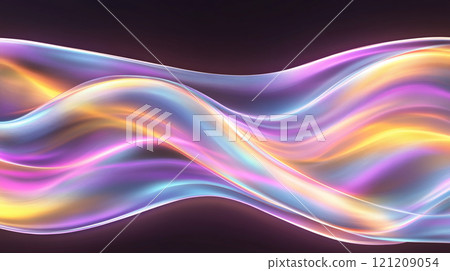 A mesmerizing abstract digital art piece featuring flowing metallic waves in shades of silver and gold. 121209054