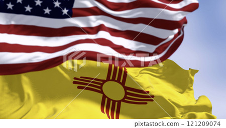Close-up view of the New Mexico and United States flags waving Close-up view of the New Mexico and United States flags waving 121209074