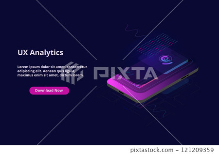 Data analytics concept banner. Can use for web banner, infographics, hero images. Flat isometric illustrations with trendy gradients. Data analytics concept banner. Can use for web banner, infographics, hero images. Flat isometric illustrations with trendy gradients. 121209359