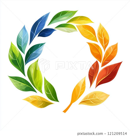 Colorful circular arrangement of leaves representing seasonal change 121209514
