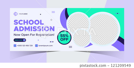 school admission social media photo cover and web banner. Back to school online education web banner template. Kids education e-learning design for post, flyer, brochure, poster, website, header 121209549