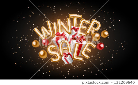 Decorative inflated foil balloon 2025 winter sale font, black background Decorative inflated foil balloon 2025 winter sale font, black background 121209640