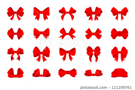 red bow, knot flat icon set. Decoration for gift, birthday, christmas, valentine, wedding present, holiday surprise. Tie butterfly collection, elegant decor for box, package, web site design element red bow, knot flat icon set. Decoration for gift, birthday, christmas, valentine, wedding present, holiday surprise. Tie butterfly collection, elegant decor for box, package, web site design element 121209761