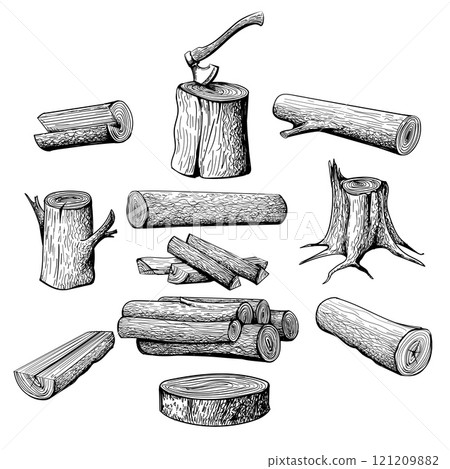 Firewood pile ink sketch Firewood pile ink sketch 121209882