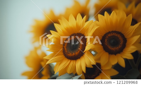 Yellow sunflowers against a white background. 121209968