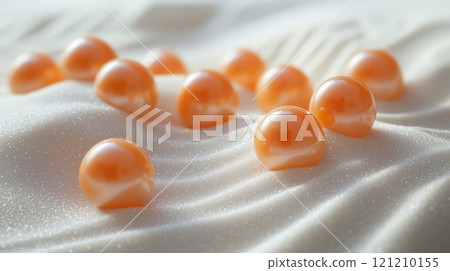 Orange pearls on the white sand. 121210155