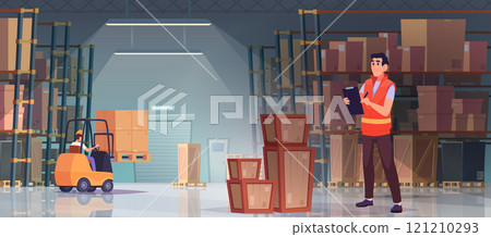 Delivery services. Logistic processes from sellers to customers exact vector warehouse workers background Delivery services. Logistic processes from sellers to customers exact vector warehouse workers background 121210293