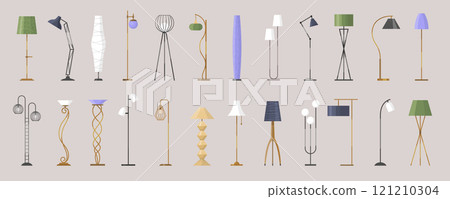 Floor lamp. Interior modern decoration lighting bulbs from floor lamps recent vector flat design illustrations template 121210304