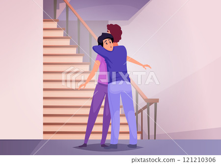 Negative hugs. Depressed characters unwanted connecting with other people awkward persons exact vector pictures 121210306