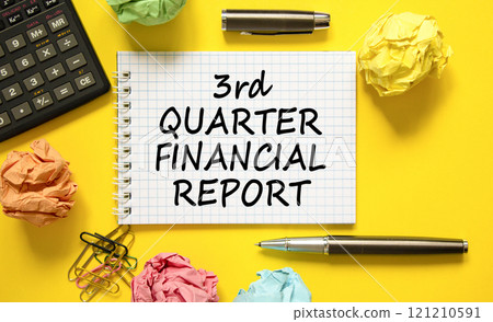 3rd quarter financial report symbol. Concept words 3rd quarter financial report on beautiful white note. Beautiful yellow background. Business 3rd quarter financial report concept. Copy space. 3rd quarter financial report symbol. Concept words 3rd quarter financial report on beautiful white note. Beautiful yellow background. Business 3rd quarter financial report concept. Copy space. 121210591