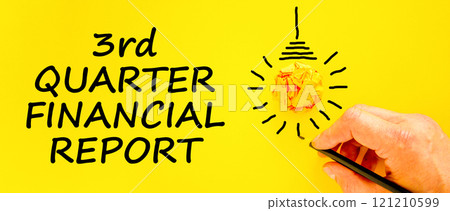 3rd quarter financial report symbol. Concept words 3rd quarter financial report on beautiful yellow paper. Beautiful yellow background. Business 3rd quarter financial report concept. Copy space. 121210599