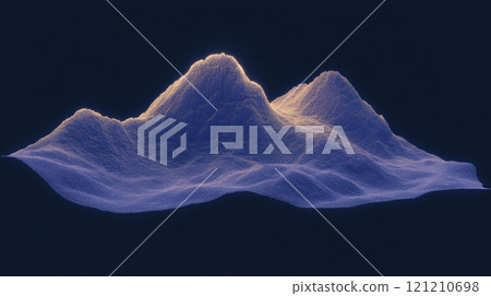 Digital wave pattern of a topographical map against a dark background. 121210698