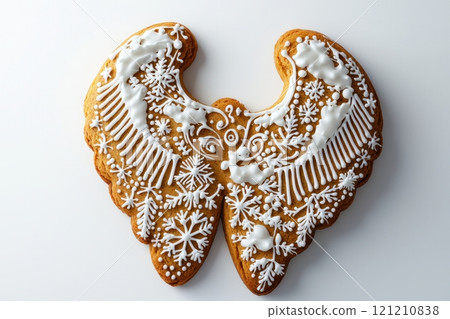A Beautifully Decorated Gingerbread Cookie with Elegant Angel Wings for Festivities and Joy 121210838