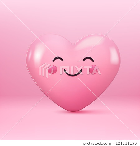 Adorable pink heart with a smiling face and rosy cheeks on a pink background 121211159