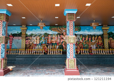traditional small buddhist temple in kuala lumpur with many figures on facade traditional small buddhist temple in kuala lumpur with many figures on facade 121211194