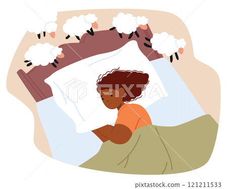 Young woman counting sheep suffering from sleep disorder and insomnia due to stress in life 121211533