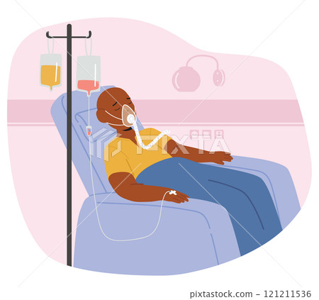 Little sleeping child cancer patient receiving chemo therapy in hospital cartoon vector illustration Little sleeping child cancer patient receiving chemo therapy in hospital cartoon vector illustration 121211536