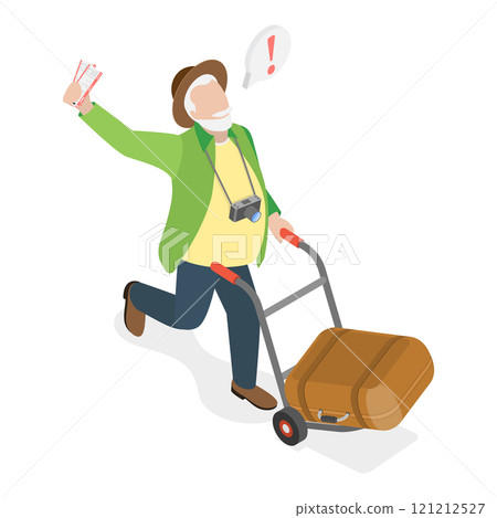 3D Isometric Flat Vector Illustration of Hurrying Tourists, Fast-Paced Visitors in a Hurry. Item 5 121212527