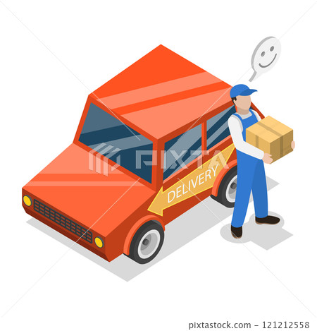 3D Isometric Flat Vector Illustration of Food And Goods Delivery, Delivery home and office. Item 1 3D Isometric Flat Vector Illustration of Food And Goods Delivery, Delivery home and office. Item 1 121212558