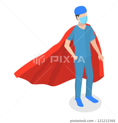 3D Isometric Flat Vector Illustration of Doctor Super Hero, Professional Hospital Workers. Item 3 121212568