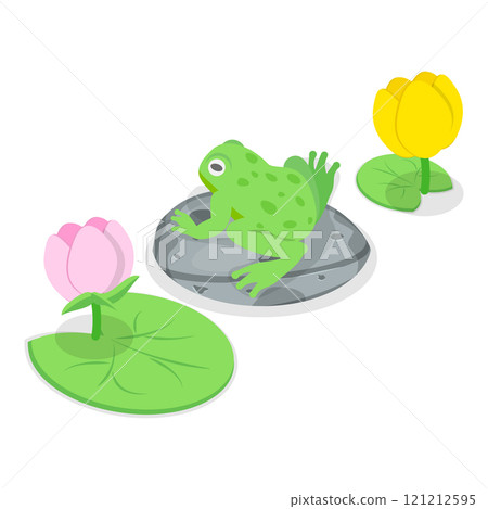 3D Isometric Flat Vector Set of Cartoon Frogs, Toad Life Cycle. Item 1 121212595
