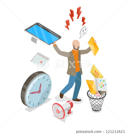 3D Isometric Flat Vector Illustration of Stress At Work, Burnout, Overloading, Deadline Pressure. Item 1 3D Isometric Flat Vector Illustration of Stress At Work, Burnout, Overloading, Deadline Pressure. Item 1 121212621
