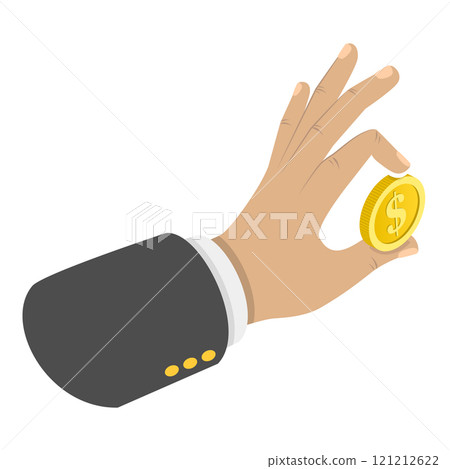 3D Isometric Flat Vector Illustration of Hands Holding Money in Various Forms, Coins, Banknotes, and Cash. Item 1 121212622