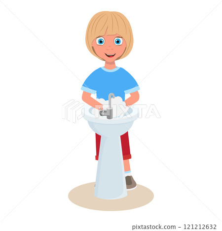 Flat Vector Illustration of Action Verbs, English for Kids. Item 1 121212632