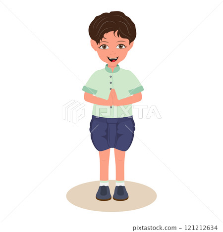 Flat Vector Illustration of Sawasdee, Kids in Traditional Clothing. Item 1 121212634