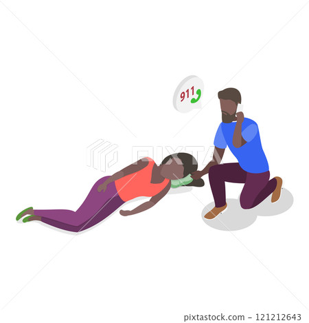 3D Isometric Flat Vector Illustration of Medical First Aid, Emergency procedures, and rescue scenarios. Item 1 121212643