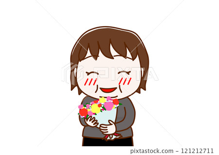 (上半身正面)胖女人手捧鮮花,幸福地微笑 (上半身正面)胖女人手捧鮮花,幸福地微笑 121212711