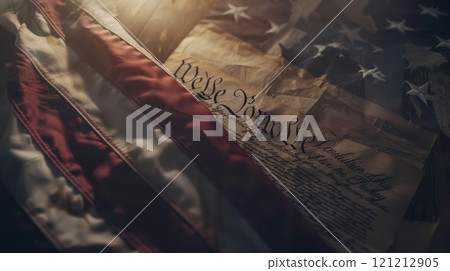 Honoring USA Constitution Day, the banner showcases the Constitution with the American flag, reflecting patriotic values and historical significance 121212905